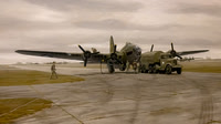 Painting of a B17 being refueled in England during WWII.