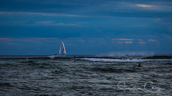 Surfing & Sailing at Sunrise - Waikiki Beach