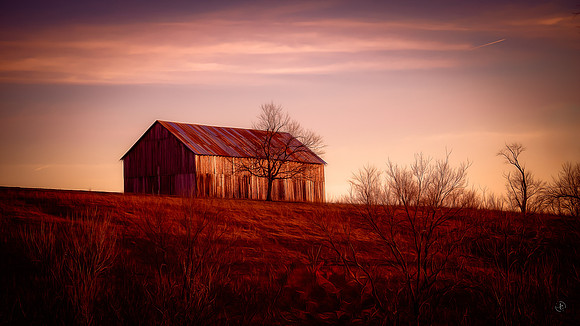 Sunset over a Kentucky Tobacco Barn -
